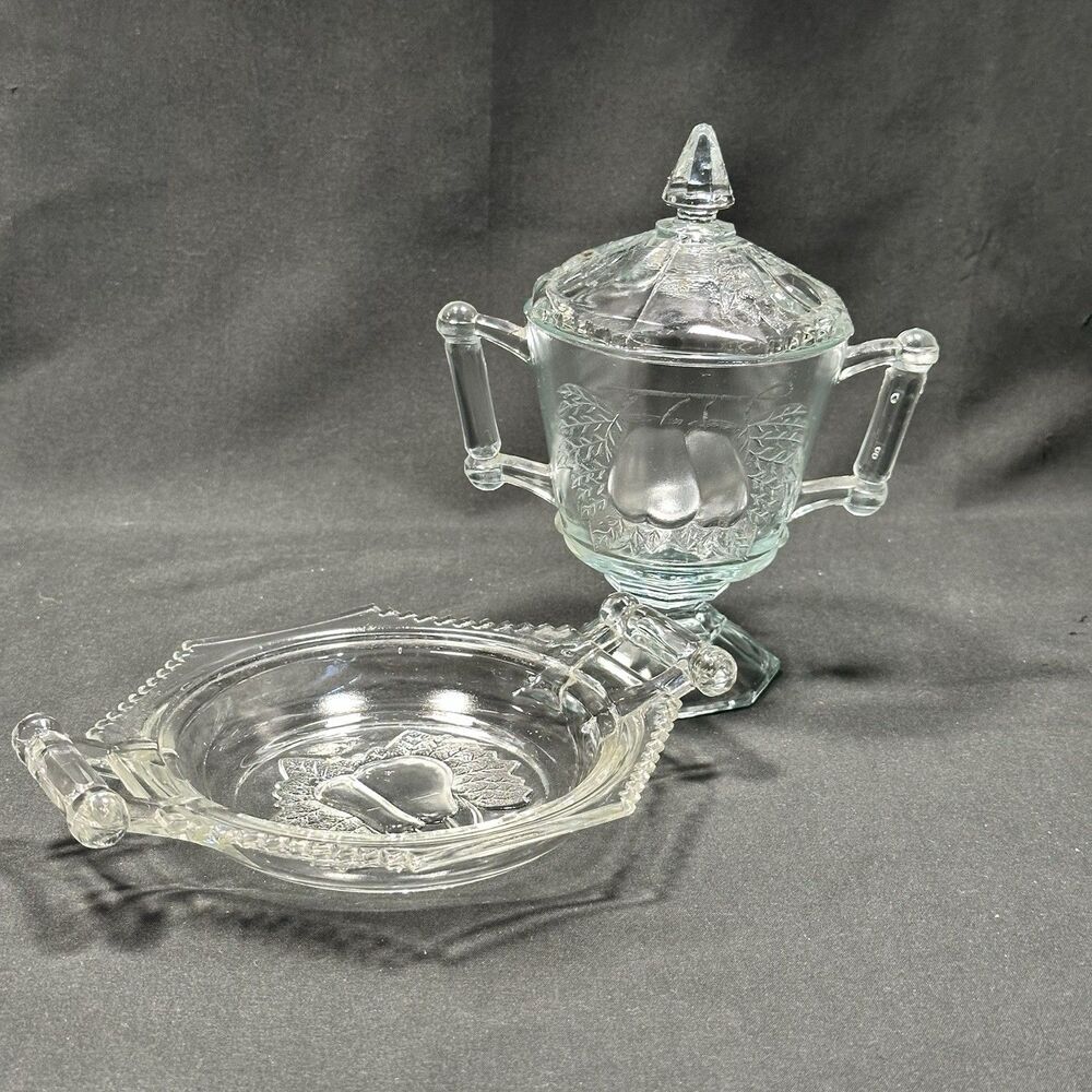 Candy Jar Glass Lidded Butter Dish Bottom Jeannette Baltimore Pear Apothecary